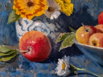 Original art for sale at UGallery.com | Pommes et Fleurs by Pascal Giroud | $425 | oil painting | 7.9' h x 11.8' w | thumbnail 4
