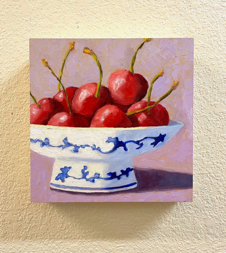 Blue and White Bowl with Cherries by Pat Doherty |  Context View of Artwork 