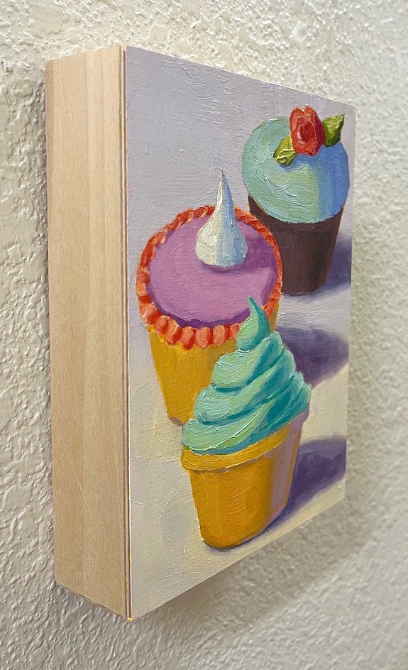 Cupcake Trio by Pat Doherty |  Side View of Artwork 