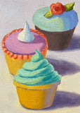 Original art for sale at UGallery.com | Cupcake Trio by Pat Doherty | $225 | oil painting | 7' h x 5' w | thumbnail 1