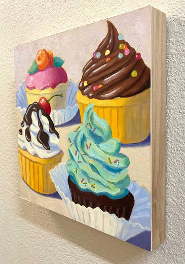 Four Cupcakes by Pat Doherty |  Side View of Artwork 