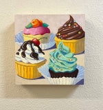 Original art for sale at UGallery.com | Four Cupcakes by Pat Doherty | $575 | oil painting | 12' h x 12' w | thumbnail 3