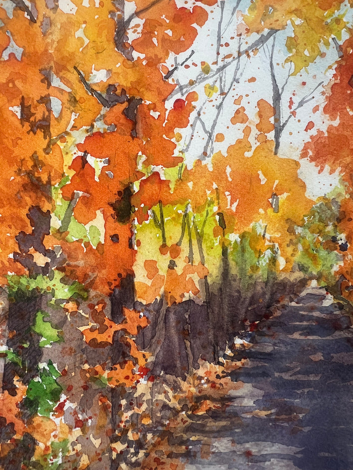 Fall Running by Patty Phan |  Closeup View of Artwork 