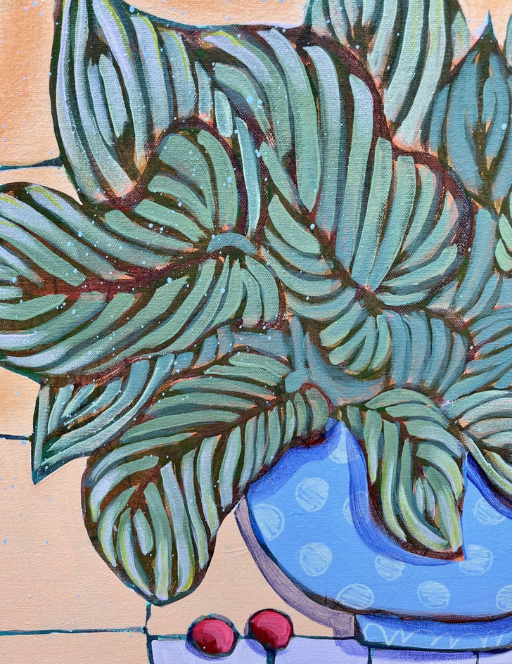 Apps on the Patio with Hostas by Peg Belcastro |  Closeup View of Artwork 