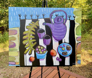 Original art for sale at UGallery.com | Rainy Day Tea Party by Peg Belcastro | $975 | acrylic painting | 24' h x 30' w | thumbnail 3