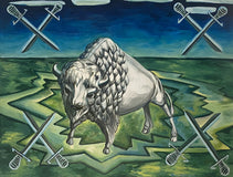 Original art for sale at UGallery.com | Eight of Swords II by Rachel Srinivasan | $2,000 | oil painting | 36' h x 48' w | thumbnail 1