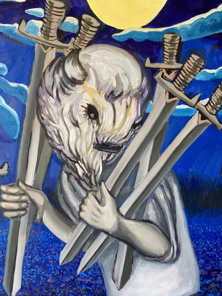 Seven of Swords by Rachel Srinivasan |  Closeup View of Artwork 