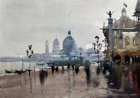 Original art for sale at UGallery.com | Rainy Day by Rashid Kulbatyrov | $475 | watercolor painting | 11.4' h x 16.1' w