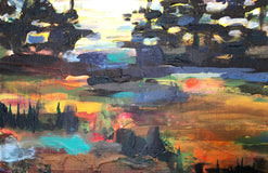 Original art for sale at UGallery.com | Coral Sun and Cobalt Sea by Rebecca Klementovich | $1,090 | acrylic painting | 18' h x 24' w | thumbnail 4