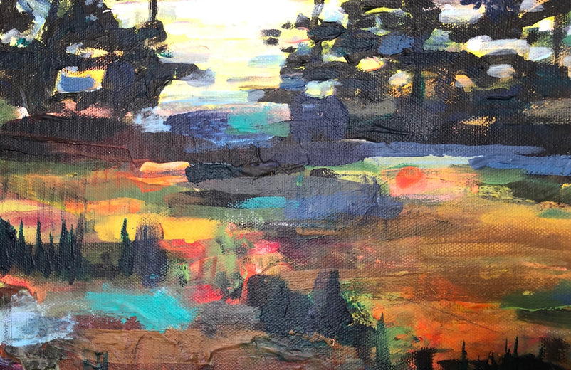 Coral Sun and Cobalt Sea by Rebecca Klementovich |   Closeup View of Artwork 