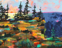 Original art for sale at UGallery.com | Coral Sun and Cobalt Sea by Rebecca Klementovich | $1,090 | acrylic painting | 18' h x 24' w | thumbnail 1