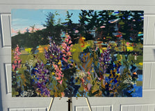 Original art for sale at UGallery.com | Lilac and Pines by Rebecca Klementovich | $1,400 | acrylic painting | 24' h x 36' w | thumbnail 3