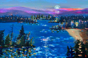 Original art for sale at UGallery.com | Moon Wishes on the Lake by Rebecca Klementovich | $1,400 | acrylic painting | 24' h x 36' w