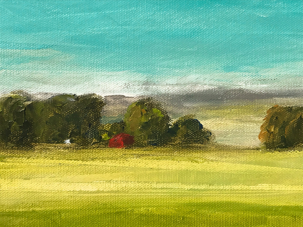 Red Barn V by Mandy Main |  Closeup View of Artwork 