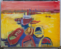 Original art for sale at UGallery.com | Fauvist Harbor by Robert Hofherr | $1,275 | acrylic painting | 22' h x 28' w | thumbnail 3