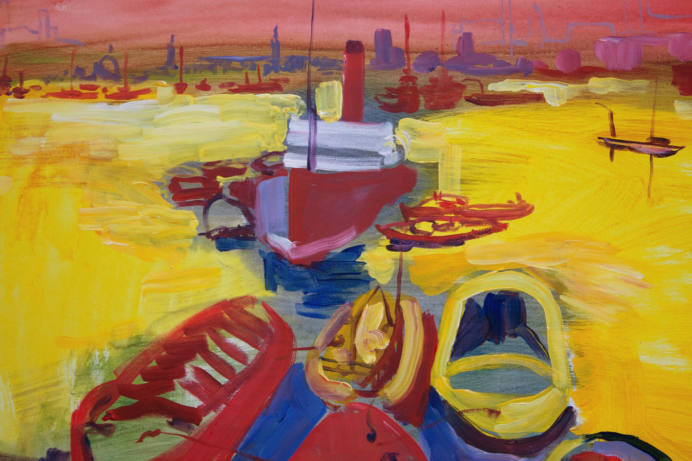 Fauvist Harbor by Robert Hofherr |  Closeup View of Artwork 