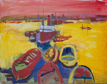 acrylic painting by Robert Hofherr titled Fauvist Harbor