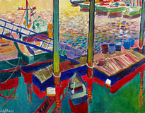 Original art for sale at UGallery.com | Harbor Side by Robert Hofherr | $1,175 | acrylic painting | 22' h x 28' w | thumbnail 1