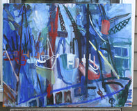 Original art for sale at UGallery.com | Loading and Unloading by Robert Hofherr | $1,475 | acrylic painting | 24' h x 30' w | thumbnail 3