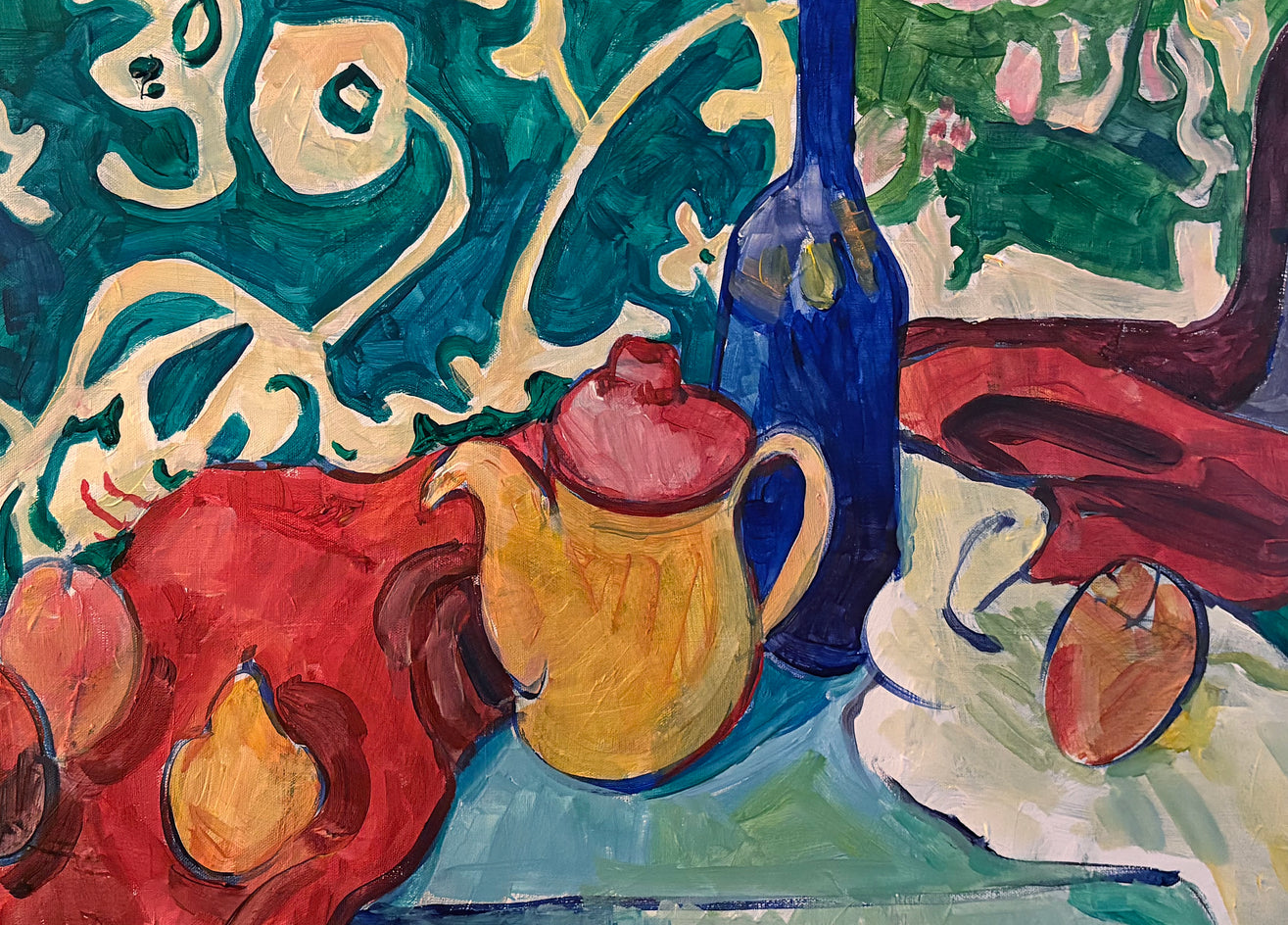 Peaches and Pear by Robert Hofherr |  Closeup View of Artwork 