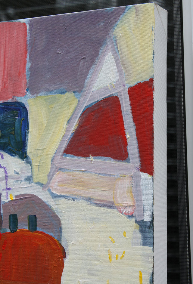 Sailboat with a Red Mast by Robert Hofherr |  Side View of Artwork 