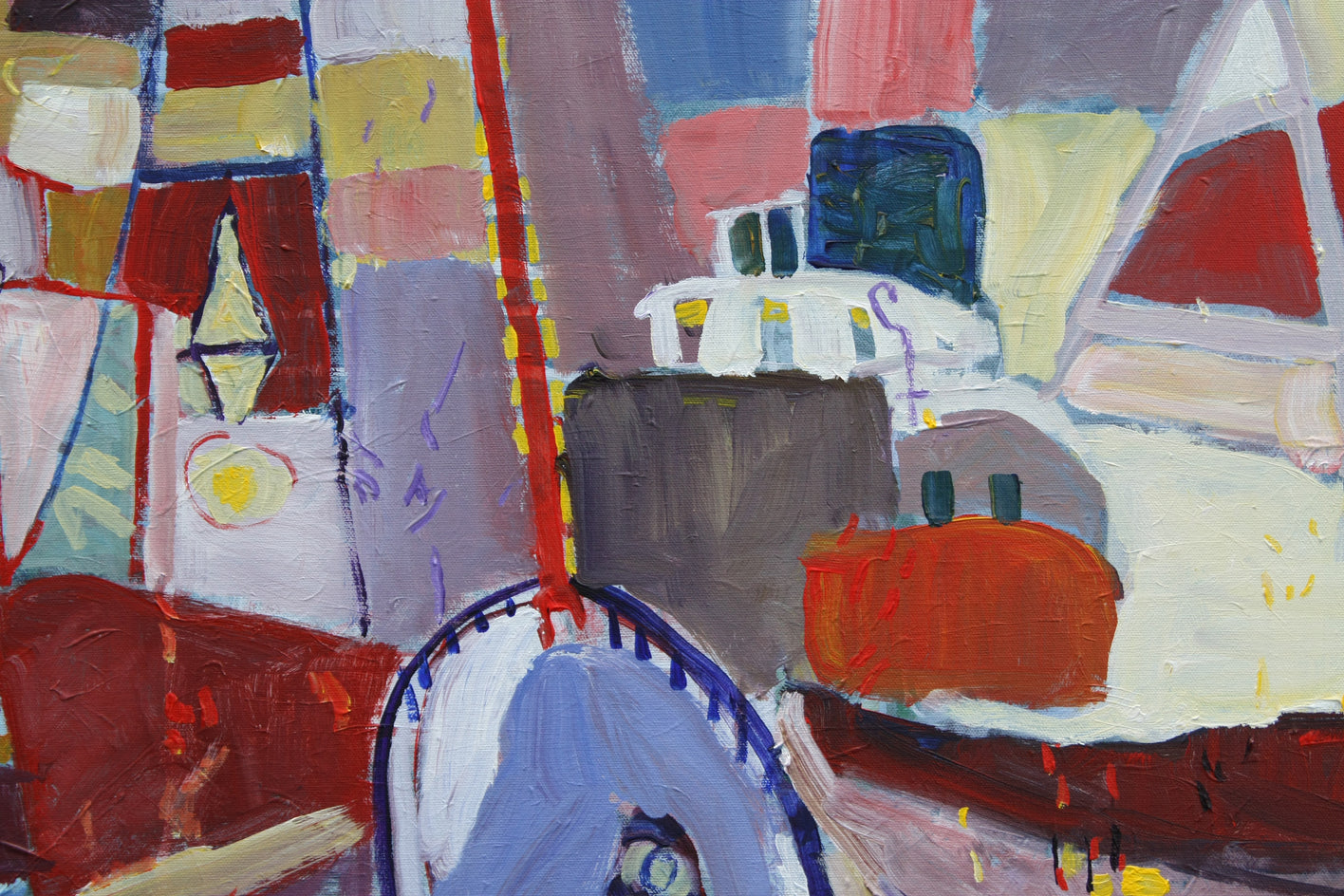 Sailboat with a Red Mast by Robert Hofherr |  Closeup View of Artwork 