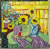 Original art for sale at UGallery.com | Sunflowers in a Pitcher by Robert Hofherr | $1,150 | acrylic painting | 24' h x 24' w | thumbnail 3