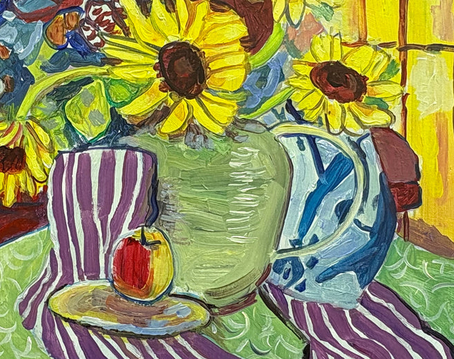 Sunflowers in a Pitcher by Robert Hofherr |   Closeup View of Artwork 