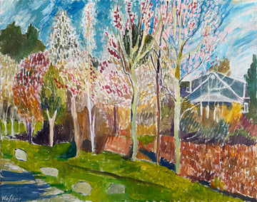 acrylic painting by Robert Hofherr titled Trees in Bloom