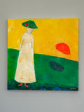 Original art for sale at UGallery.com | Woman and Umbrella by Robin Okun | $1,100 | acrylic painting | 24' h x 24' w | thumbnail 3