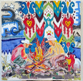 Original art for sale at UGallery.com | The Campfire as Archive by Rodion Gilmitdinov | $2,800 | oil painting | 35' h x 35' w | thumbnail 3