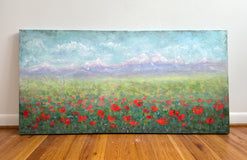 Original art for sale at UGallery.com | Alluring Poppies Revisited by Sally Adams | $2,900 | acrylic painting | 24' h x 48' w | thumbnail 3