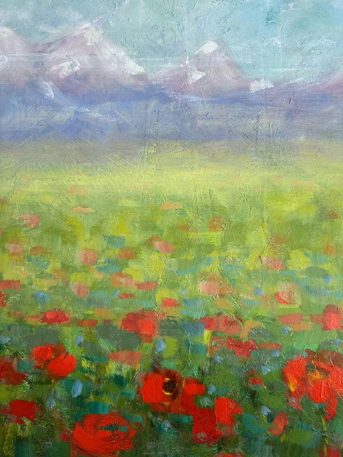 Alluring Poppies Revisited by Sally Adams |  Closeup View of Artwork 