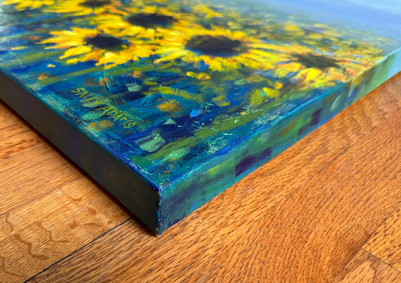 Field of Sunflowers by Sally Adams |  Side View of Artwork 