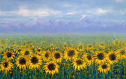 Original art for sale at UGallery.com | Field of Sunflowers by Sally Adams | $3,500 | acrylic painting | 30' h x 48' w | thumbnail 1
