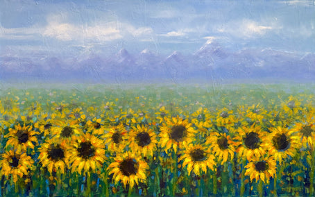 acrylic painting by Sally Adams titled Field of Sunflowers