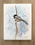 Original art for sale at UGallery.com | Chilly Chickadee by Sally Adams | $450 | watercolor painting | 14' h x 11' w | thumbnail 3