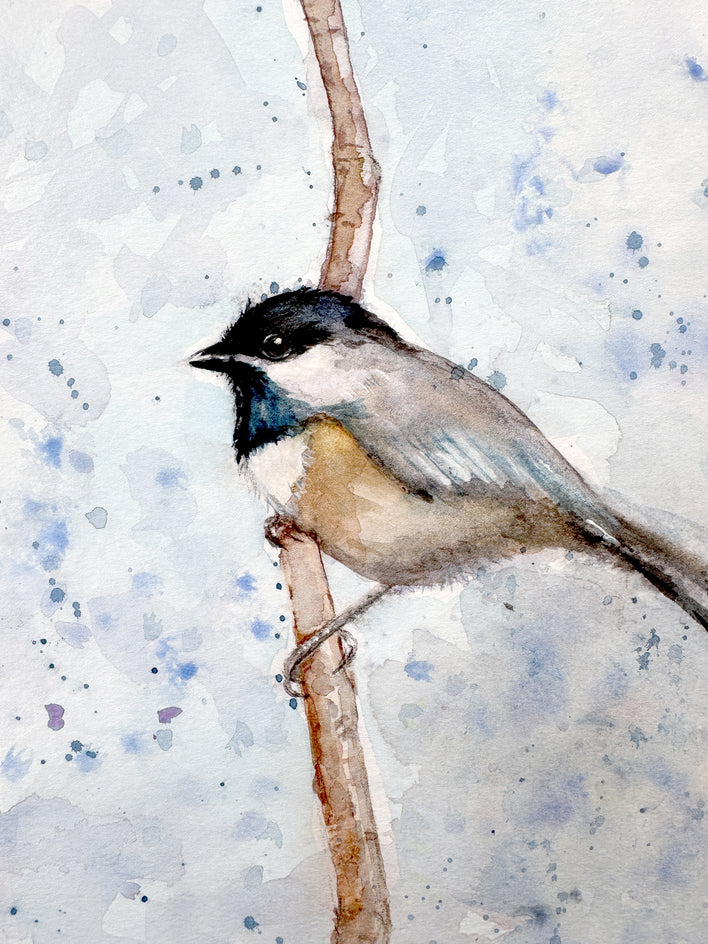 Chilly Chickadee by Sally Adams |  Closeup View of Artwork 