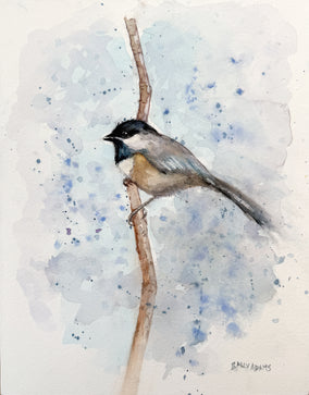 Original art for sale at UGallery.com | Chilly Chickadee by Sally Adams | $450 | watercolor painting | 14' h x 11' w