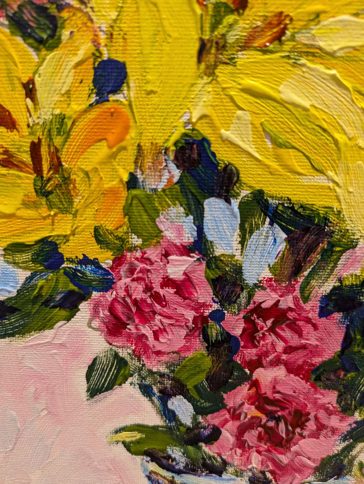 Bright Floral Still Life by Samuel Pretorius |  Closeup View of Artwork 