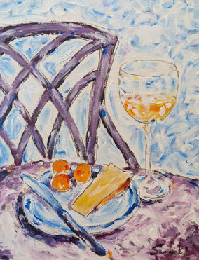 Original art for sale at UGallery.com | Cheese, Apricots and Wine by Samuel Pretorius | $225 | acrylic painting | 14' h x 11' w