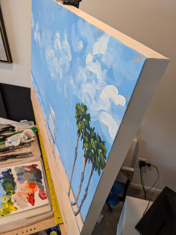 Lifeguard Tower and Beachgoers by Samuel Pretorius |  Side View of Artwork 