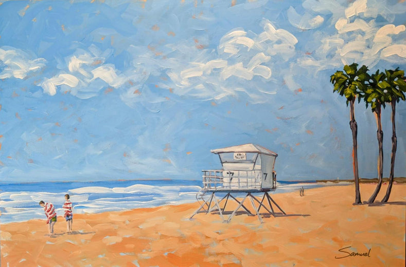 Lifeguard Tower and Beachgoers by Samuel Pretorius |  Artwork Main Image 