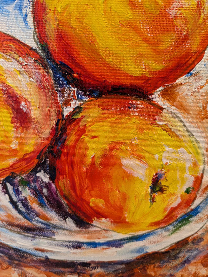 Three Nectarines Still Life by Samuel Pretorius |  Closeup View of Artwork 