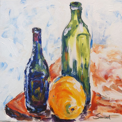 Two Bottles and an Orange by Samuel Pretorius | Artwork Main Image