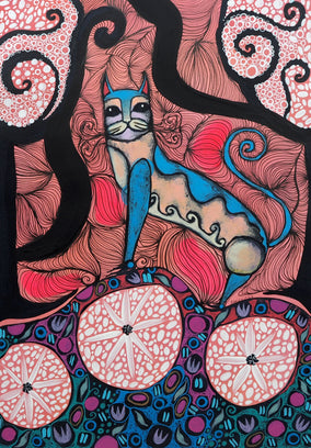 Original art for sale at UGallery.com | Spring Cat by Sara Rodighiero | $600 | acrylic painting | 11.7' h x 8.3' w