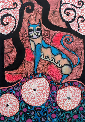 Original art for sale at UGallery.com | Spring Cat by Sara Rodighiero | $600 | acrylic painting | 11.7' h x 8.3' w