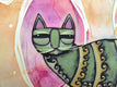 Original art for sale at UGallery.com | Cat on the Moon by Sara Rodighiero | $450 | mixed media artwork | 7' h x 11' w | thumbnail 4