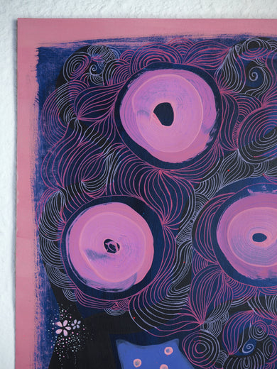 Catnap Under the Cherry Tree by Sara Rodighiero |  Side View of Artwork 