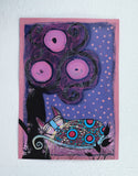 Original art for sale at UGallery.com | Catnap Under the Cherry Tree by Sara Rodighiero | $850 | mixed media artwork | 16.5' h x 11.7' w | thumbnail 3